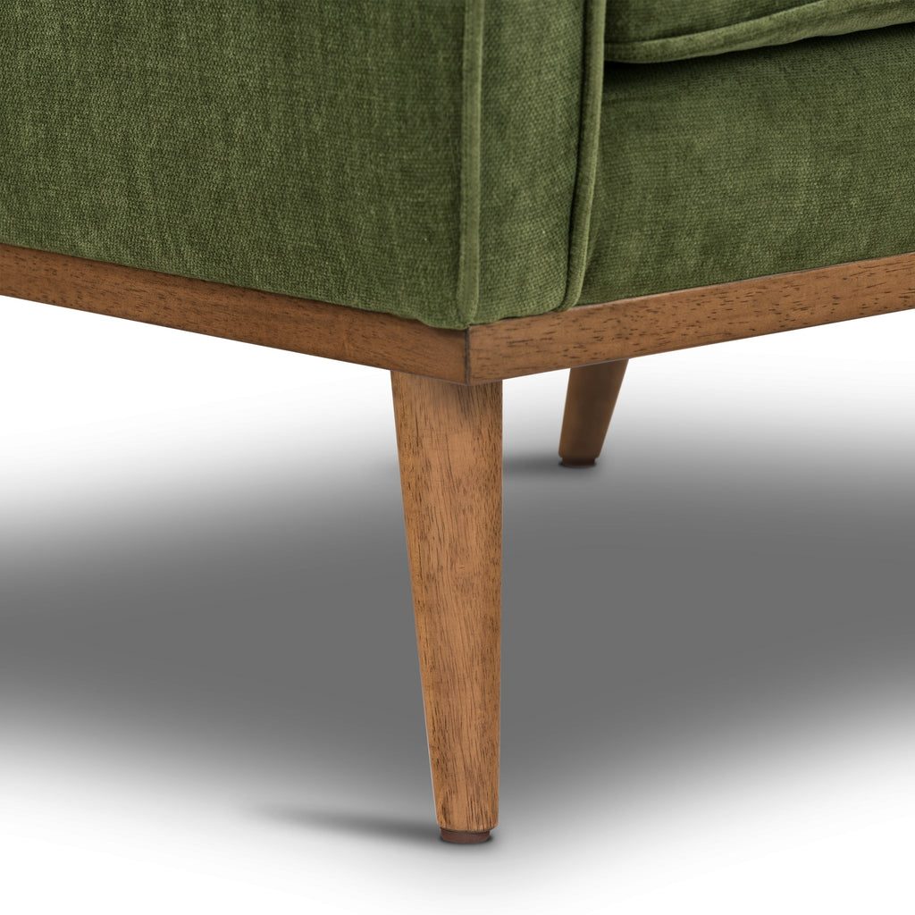 Modern Distressed Green Fabric Lounge Chair with Tufted Back
