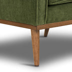 Fauteuil de salon moderne en tissu vert vieilli avec dossier capitonné