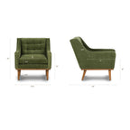 Fauteuil de salon moderne en tissu vert vieilli avec dossier capitonné