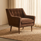 Fauteuil lounge en tissu marron bronzé de style Mid-Century avec bouton