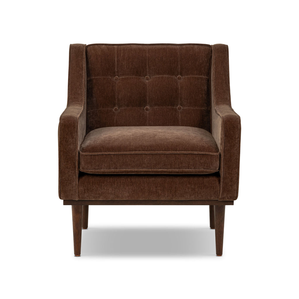Mid-Century Modern Bronzer Brown Fabric Lounge Chair with Button