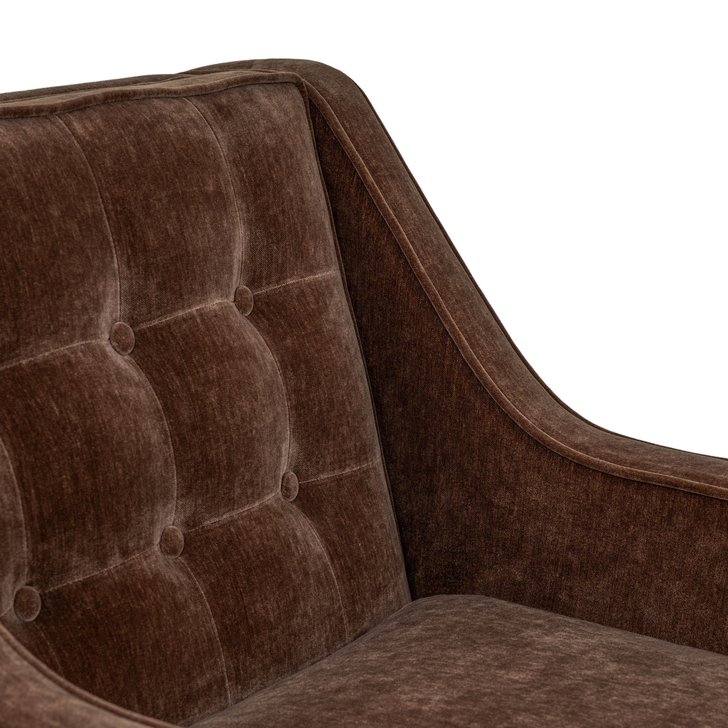 Mid-Century Modern Bronzer Brown Fabric Lounge Chair with Button