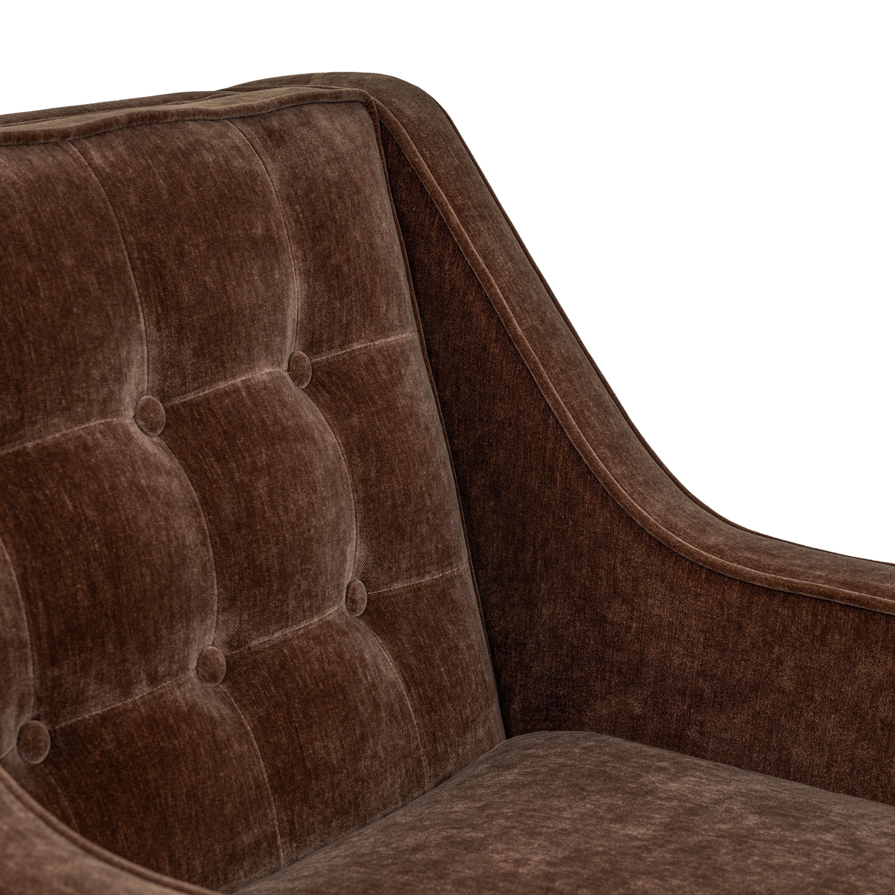 Mid-Century Modern Bronzer Brown Fabric Lounge Chair with Button