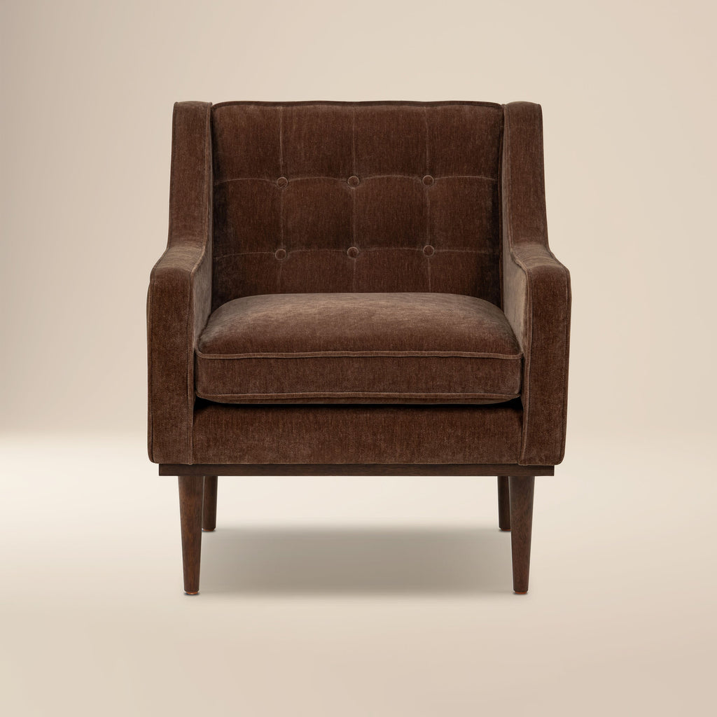 Mid-Century Modern Bronzer Brown Fabric Lounge Chair with Button
