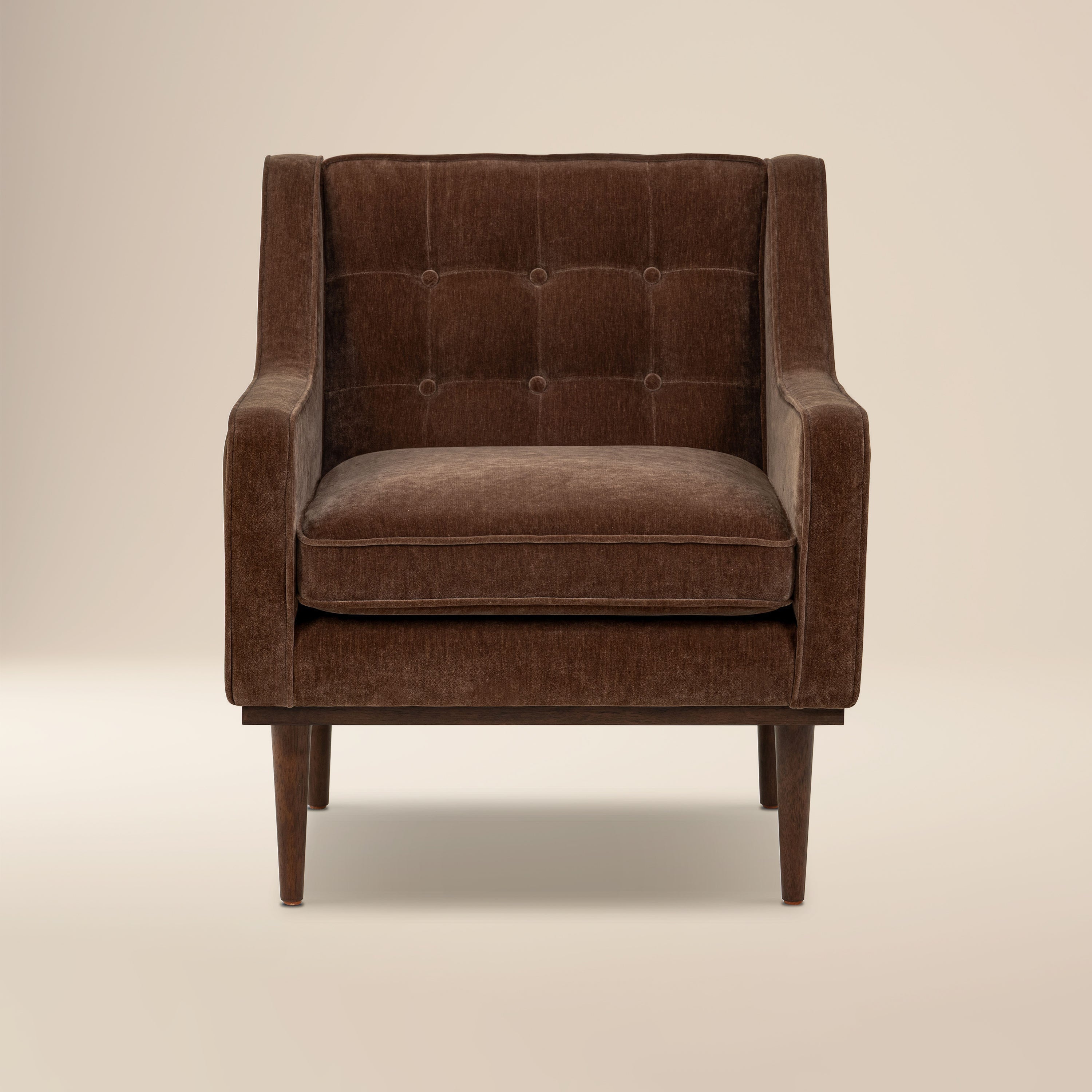 Mid-Century Modern Bronzer Brown Fabric Lounge Chair with Button