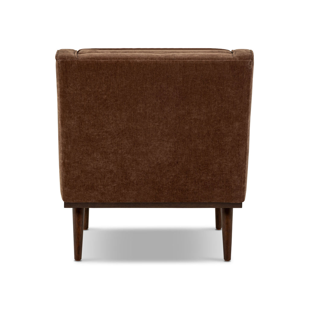 Mid-Century Modern Bronzer Brown Fabric Lounge Chair with Button