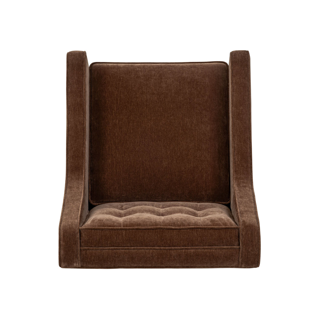 Mid-Century Modern Bronzer Brown Fabric Lounge Chair with Button