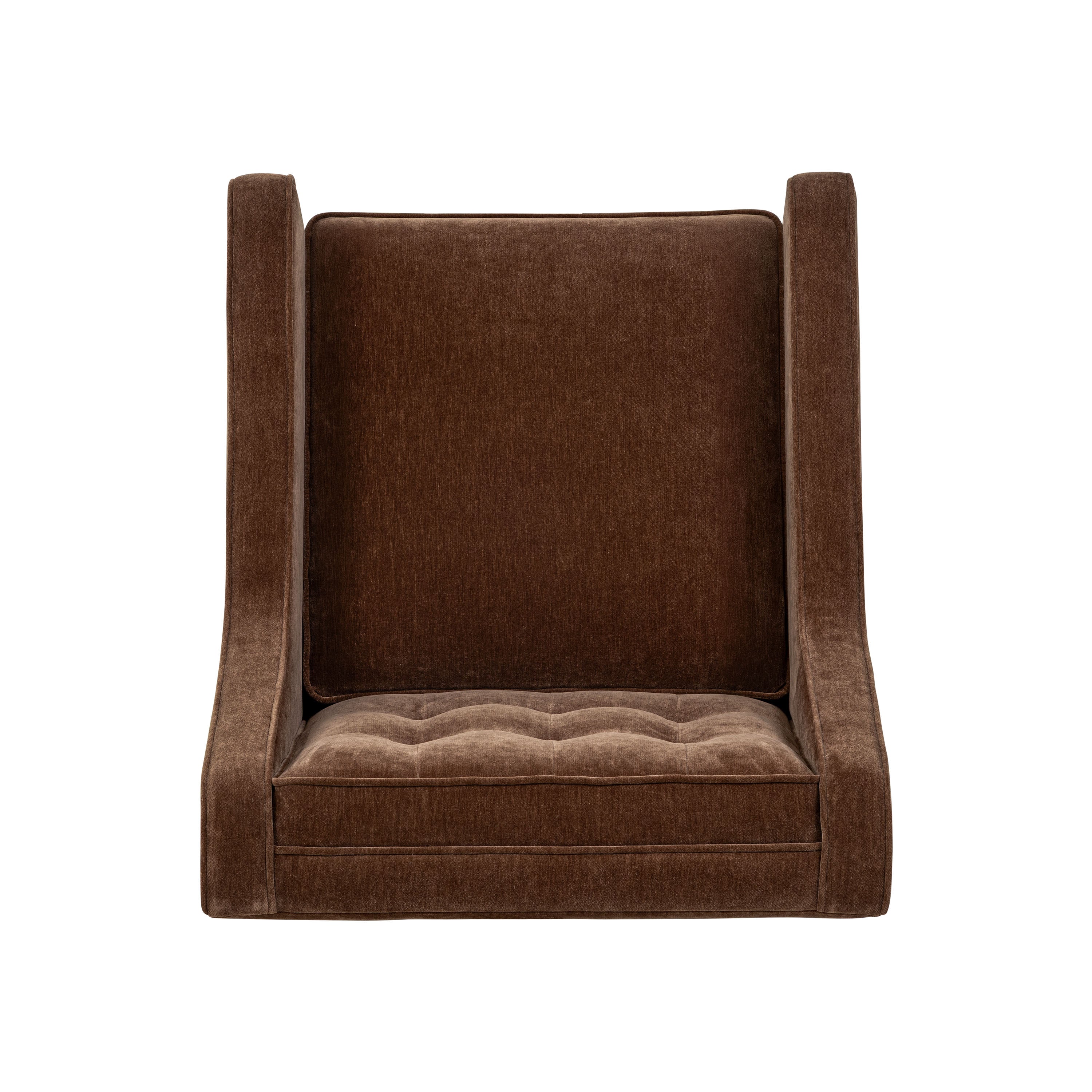 Mid-Century Modern Bronzer Brown Fabric Lounge Chair with Button