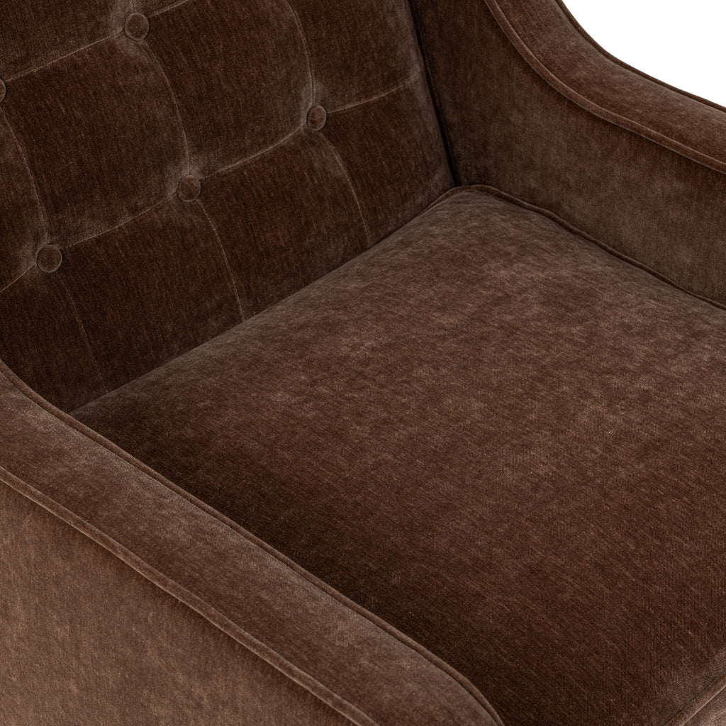 Mid-Century Modern Bronzer Brown Fabric Lounge Chair with Button