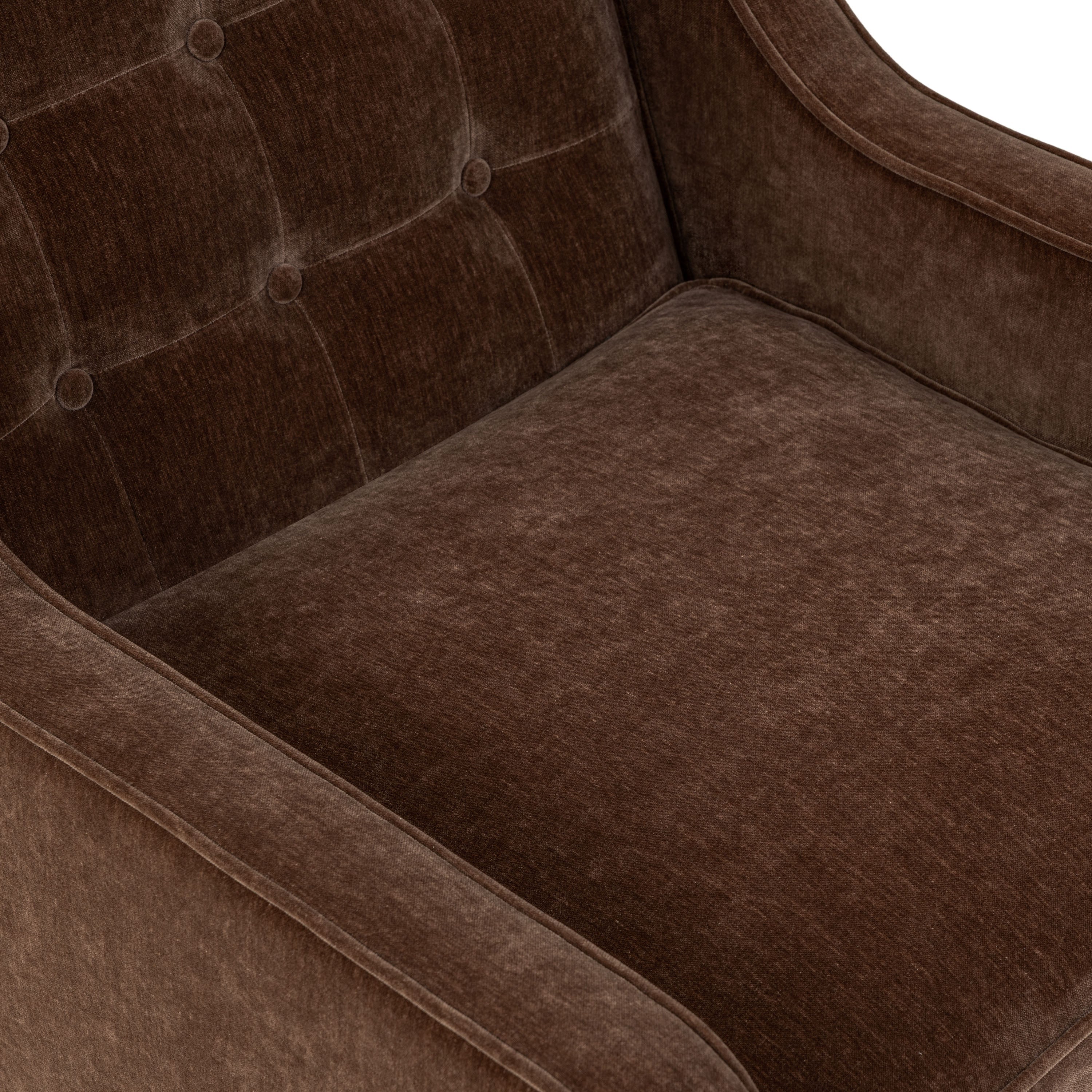 Mid-Century Modern Bronzer Brown Fabric Lounge Chair with Button