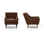 Fauteuil lounge en tissu marron bronzé de style Mid-Century avec bouton
