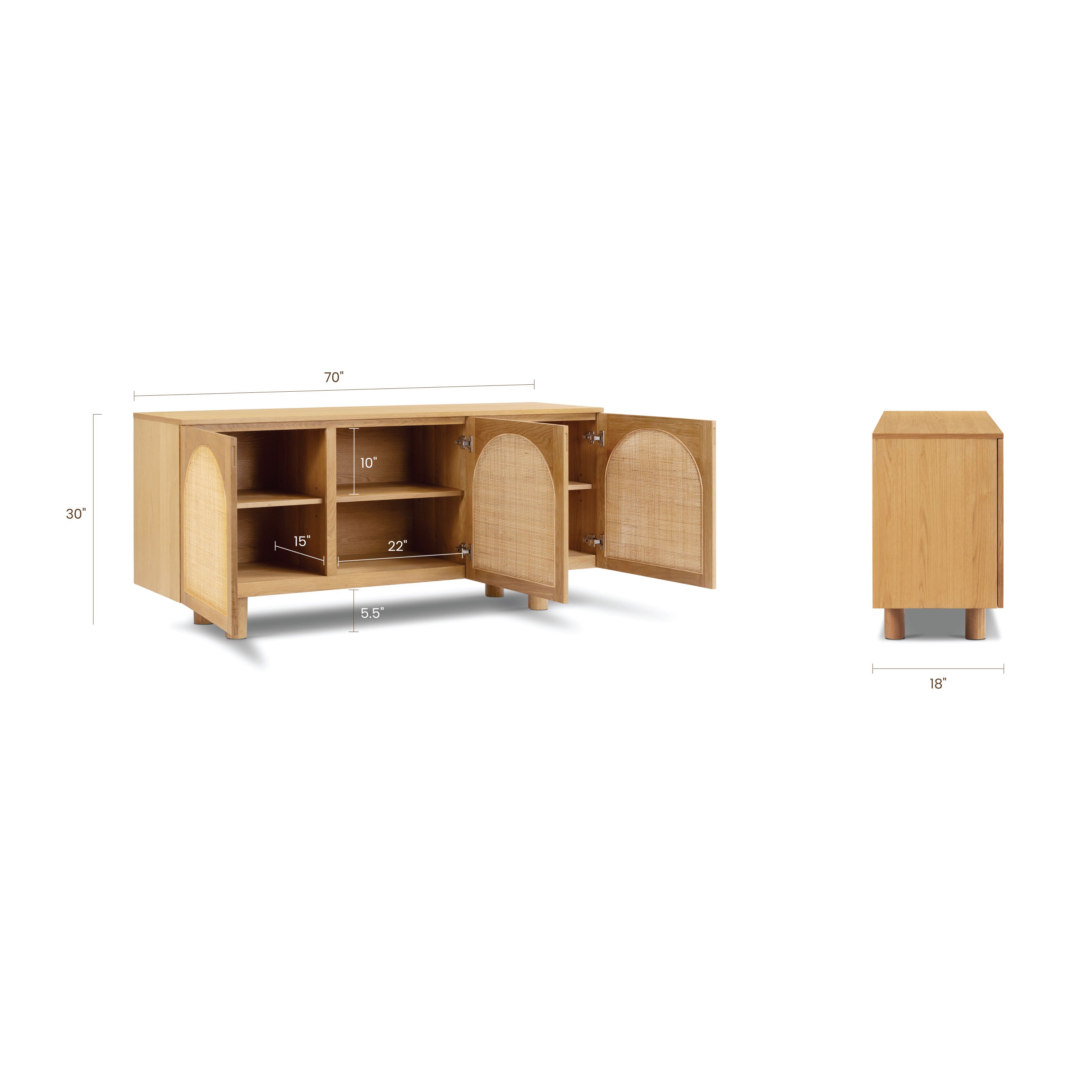 Modern Oak Oak Wood Sideboard with Storage for Dining Room or Entryway