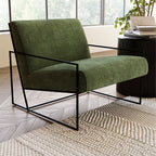 Fauteuil moderne en tissu vert vieilli avec cadre en bois séché au four