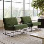 Fauteuil moderne en tissu vert vieilli avec cadre en bois séché au four