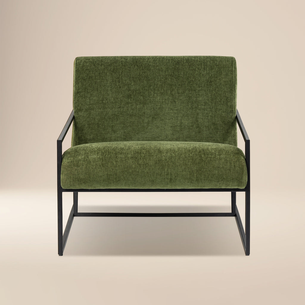 Modern Distressed Green Fabric Lounge Chair with Kiln-Dried Wood Frame