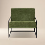 Fauteuil moderne en tissu vert vieilli avec cadre en bois séché au four