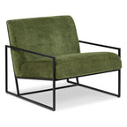 Fauteuil moderne en tissu vert vieilli avec cadre en bois séché au four