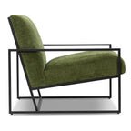 Fauteuil moderne en tissu vert vieilli avec cadre en bois séché au four