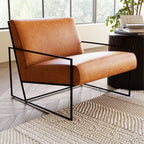 Fauteuil de salon moderne en cuir couleur cognac pour le salon