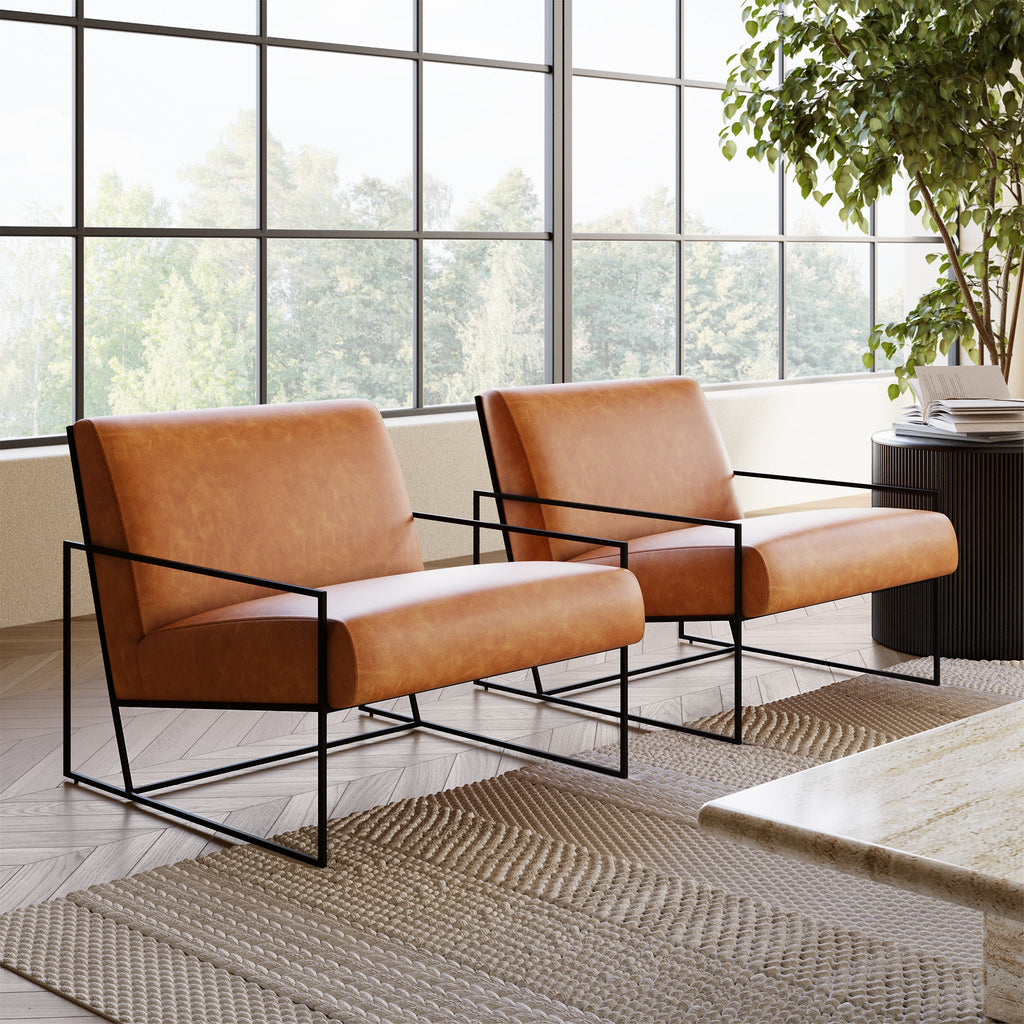 Modern Cognac Tan Leather Lounge Chair for Living Room