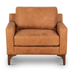 Fauteuil de salon moderne en cuir cognac avec cadre en bois séché au four