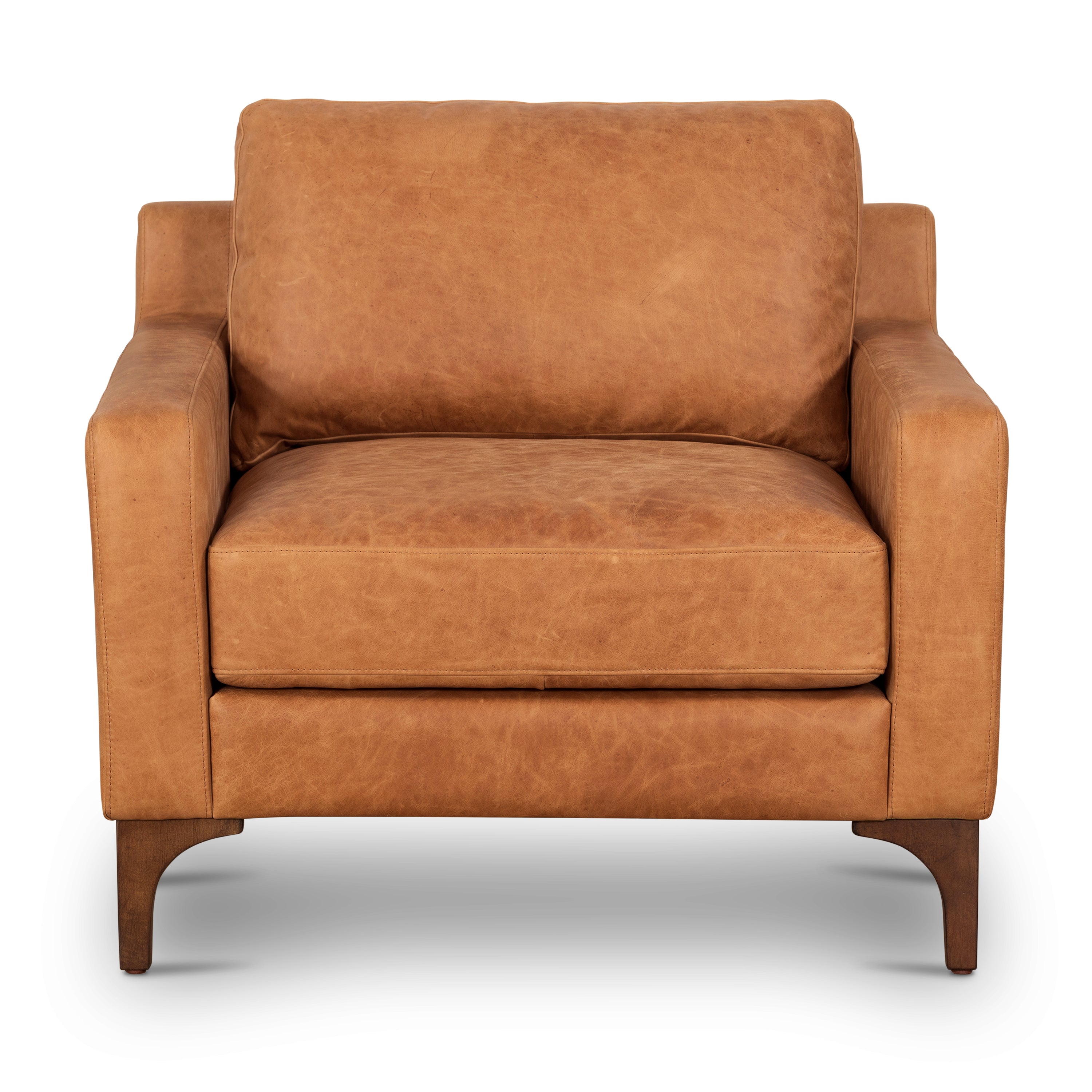 Modern Cognac Tan Leather Lounge Chair with Kiln-Dried Wood Frame