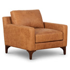 Fauteuil de salon moderne en cuir cognac avec cadre en bois séché au four