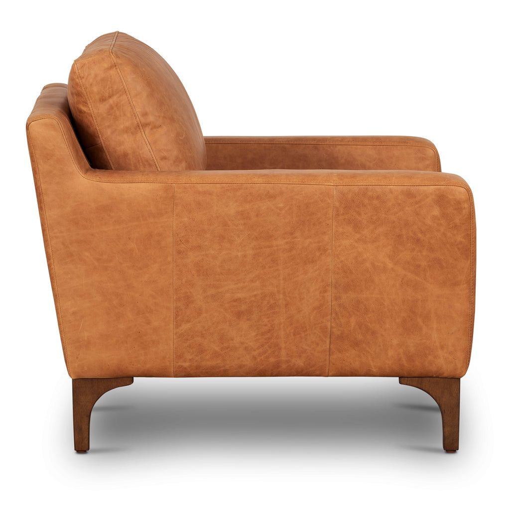 Modern Cognac Tan Leather Lounge Chair with Kiln-Dried Wood Frame