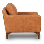 Fauteuil de salon moderne en cuir cognac avec cadre en bois séché au four