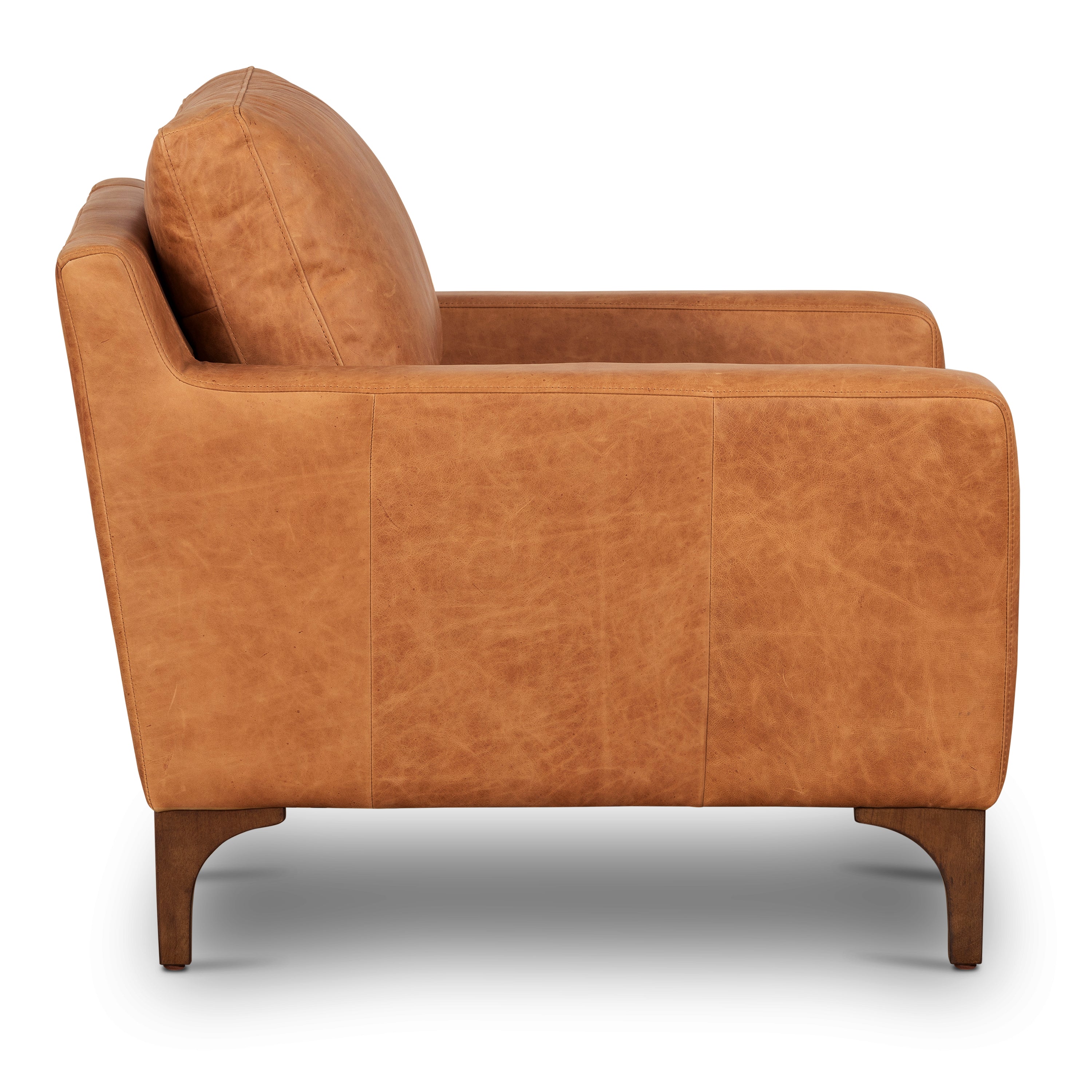 Modern Cognac Tan Leather Lounge Chair with Kiln-Dried Wood Frame