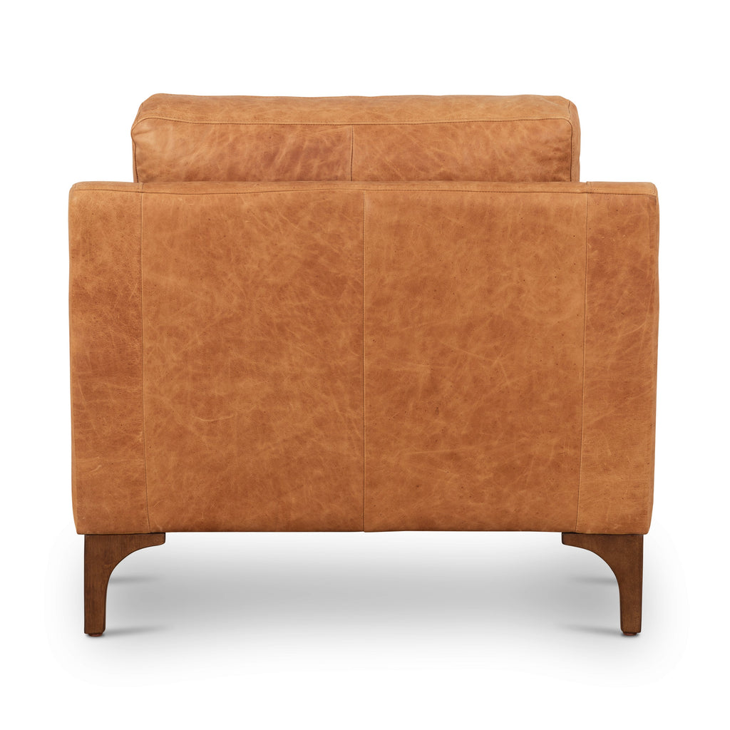 Modern Cognac Tan Leather Lounge Chair with Kiln-Dried Wood Frame