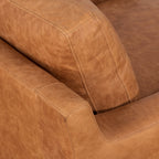 Fauteuil de salon moderne en cuir cognac avec cadre en bois séché au four