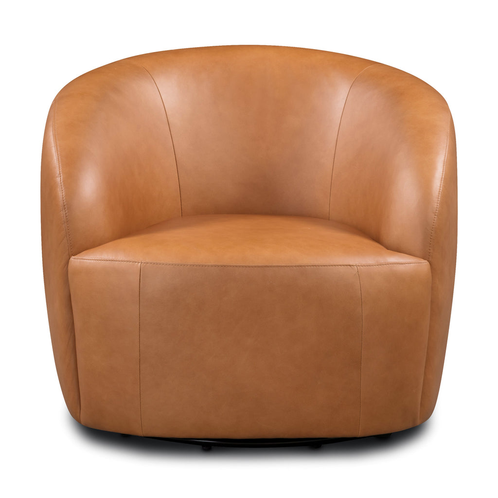 Modern Bourbon Tan Leather Leather Swivel Chair with Swivel Base