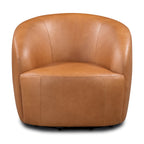 Fauteuil pivotant moderne en cuir tanné de couleur bourbon avec base pivotante