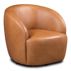 Fauteuil pivotant moderne en cuir tanné de couleur bourbon avec base pivotante