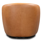 Fauteuil pivotant moderne en cuir tanné de couleur bourbon avec base pivotante