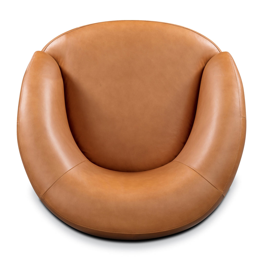 Modern Bourbon Tan Leather Leather Swivel Chair with Swivel Base