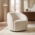 Fauteuil pivotant moderne en bouclé blanc cassé avec base pivotante