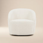 Fauteuil pivotant moderne en bouclé blanc cassé avec base pivotante