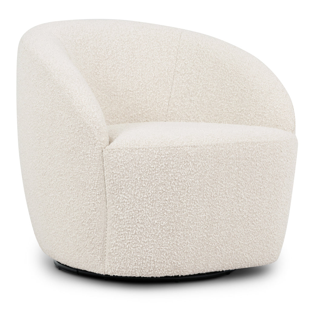 Modern Crema White Boucle Swivel Lounge Chair with Swivel Base