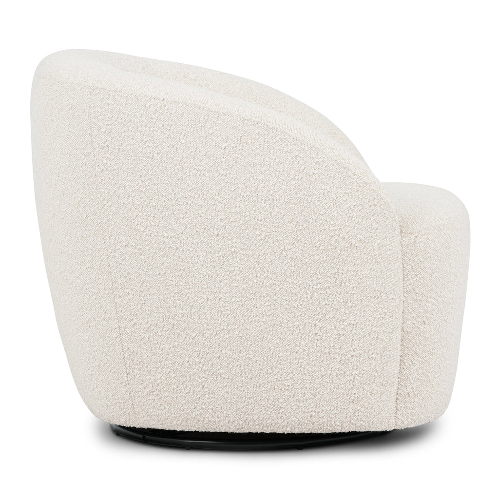 Modern Crema White Boucle Swivel Lounge Chair with Swivel Base