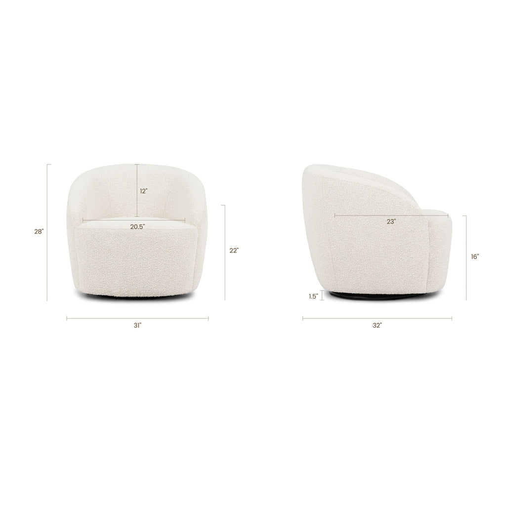 Modern Crema White Boucle Swivel Lounge Chair with Swivel Base