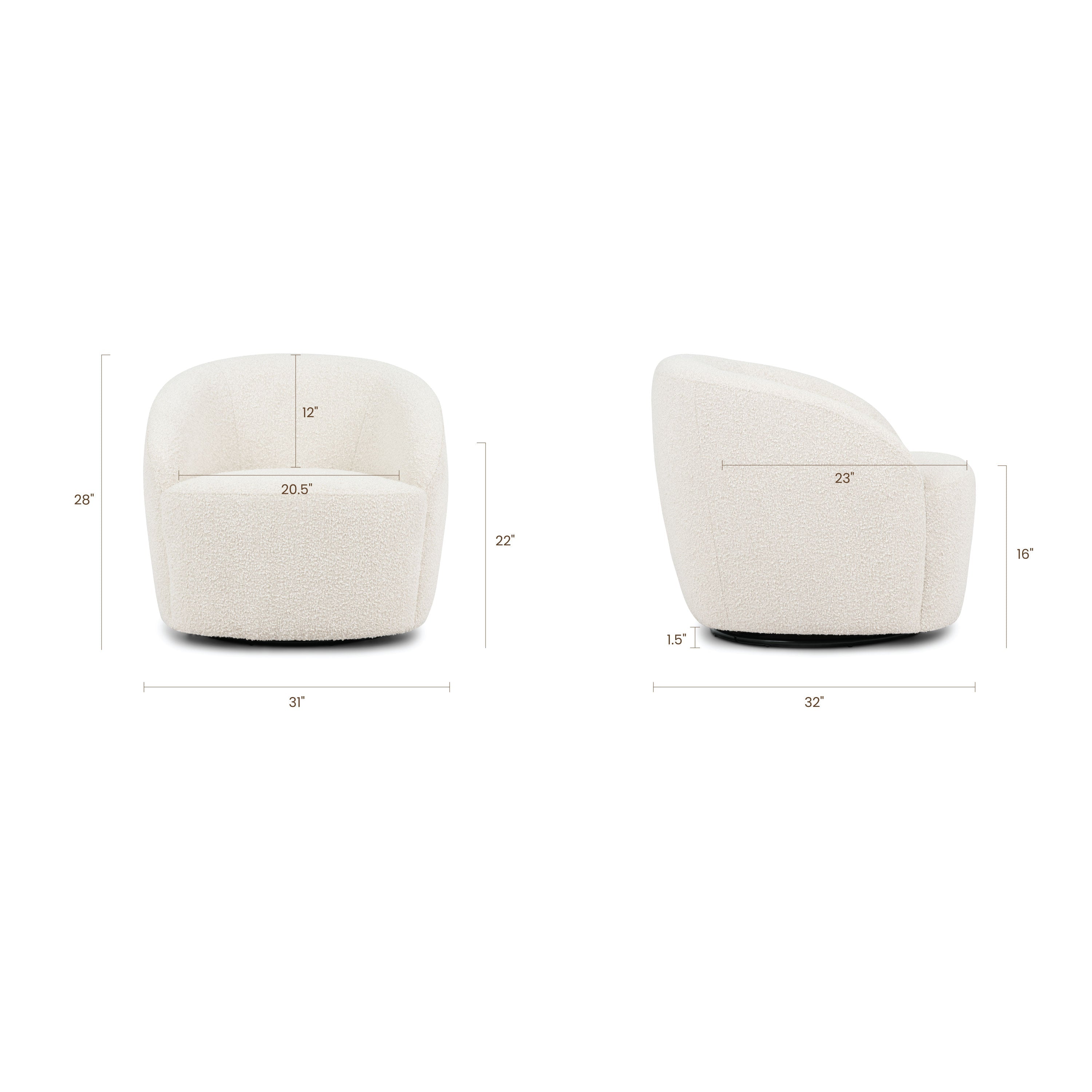 Modern Crema White Boucle Swivel Lounge Chair with Swivel Base