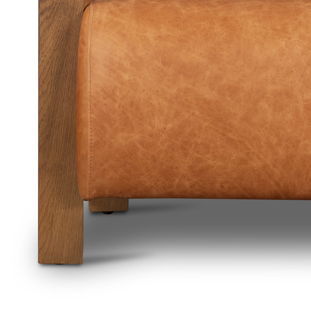 Modern Classic Cognac Tan Leather Lounge Chair with Solid Oak Frame
