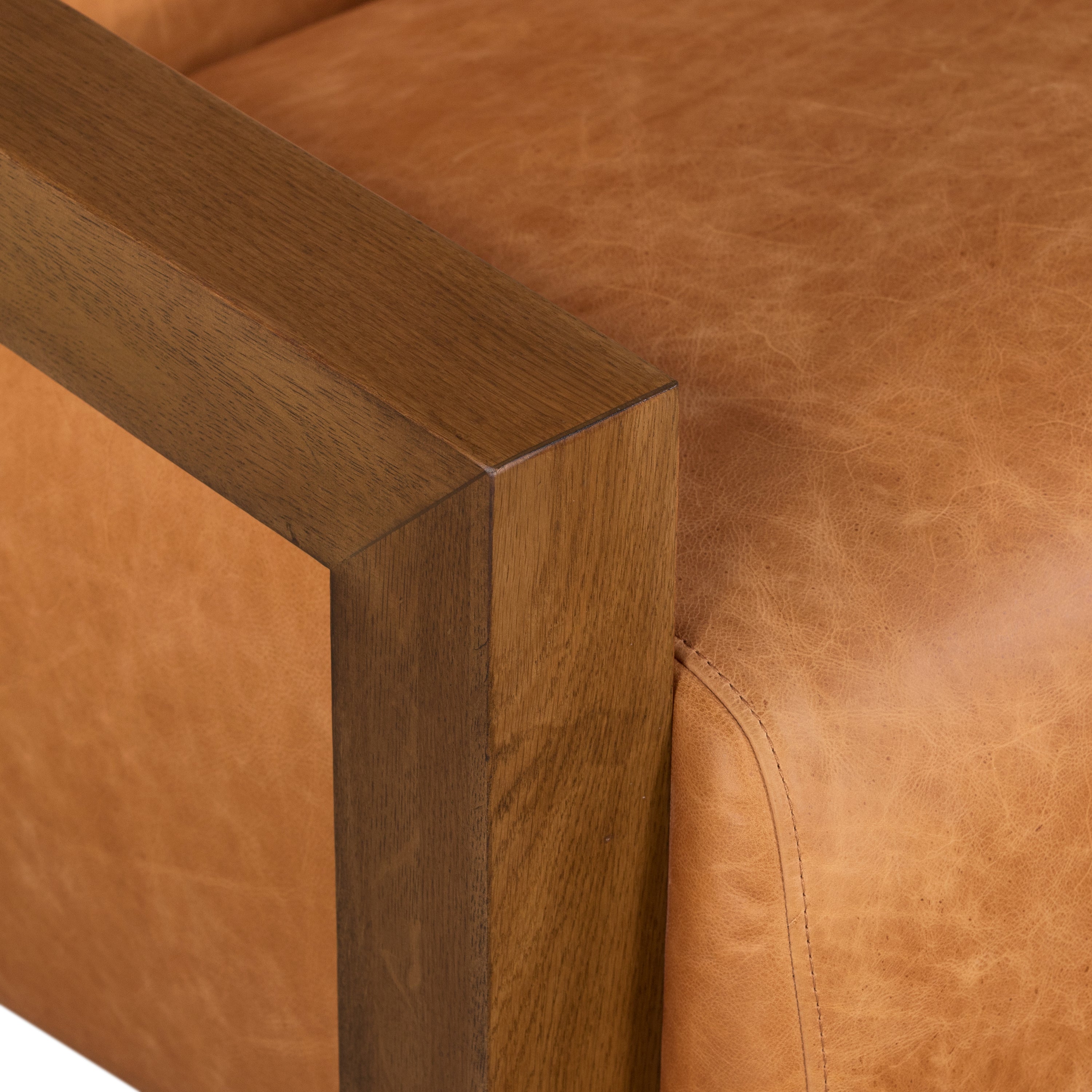 Modern Classic Cognac Tan Leather Lounge Chair with Solid Oak Frame