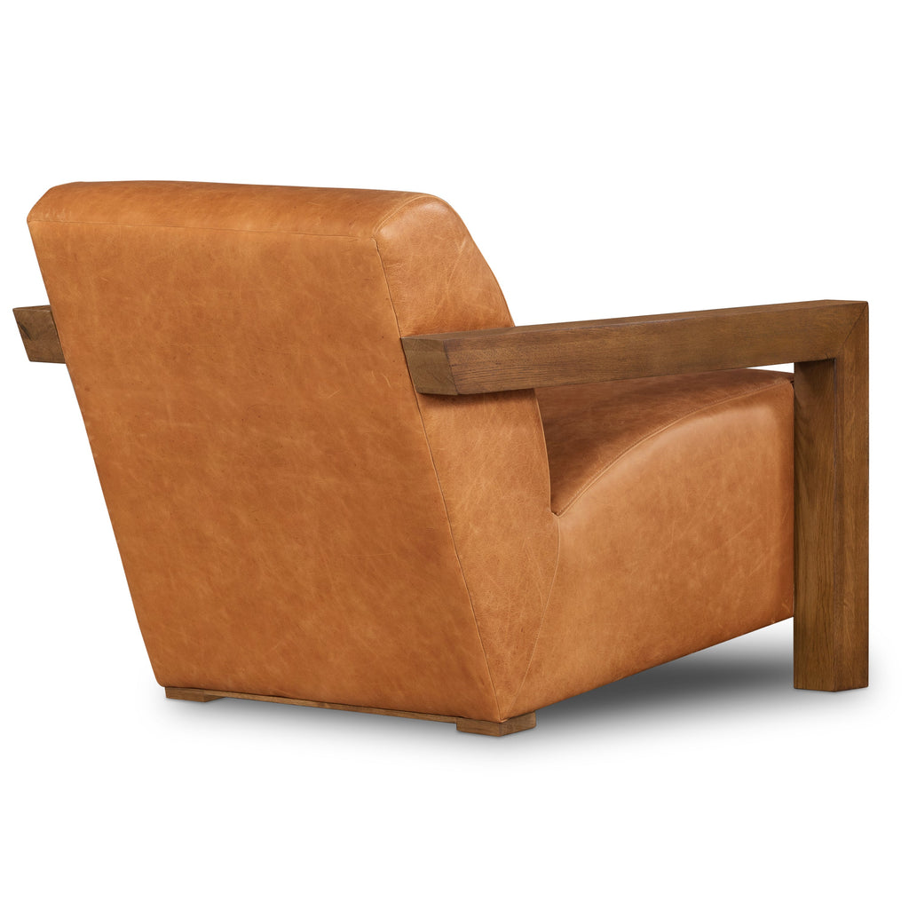 Modern Classic Cognac Tan Leather Lounge Chair with Solid Oak Frame