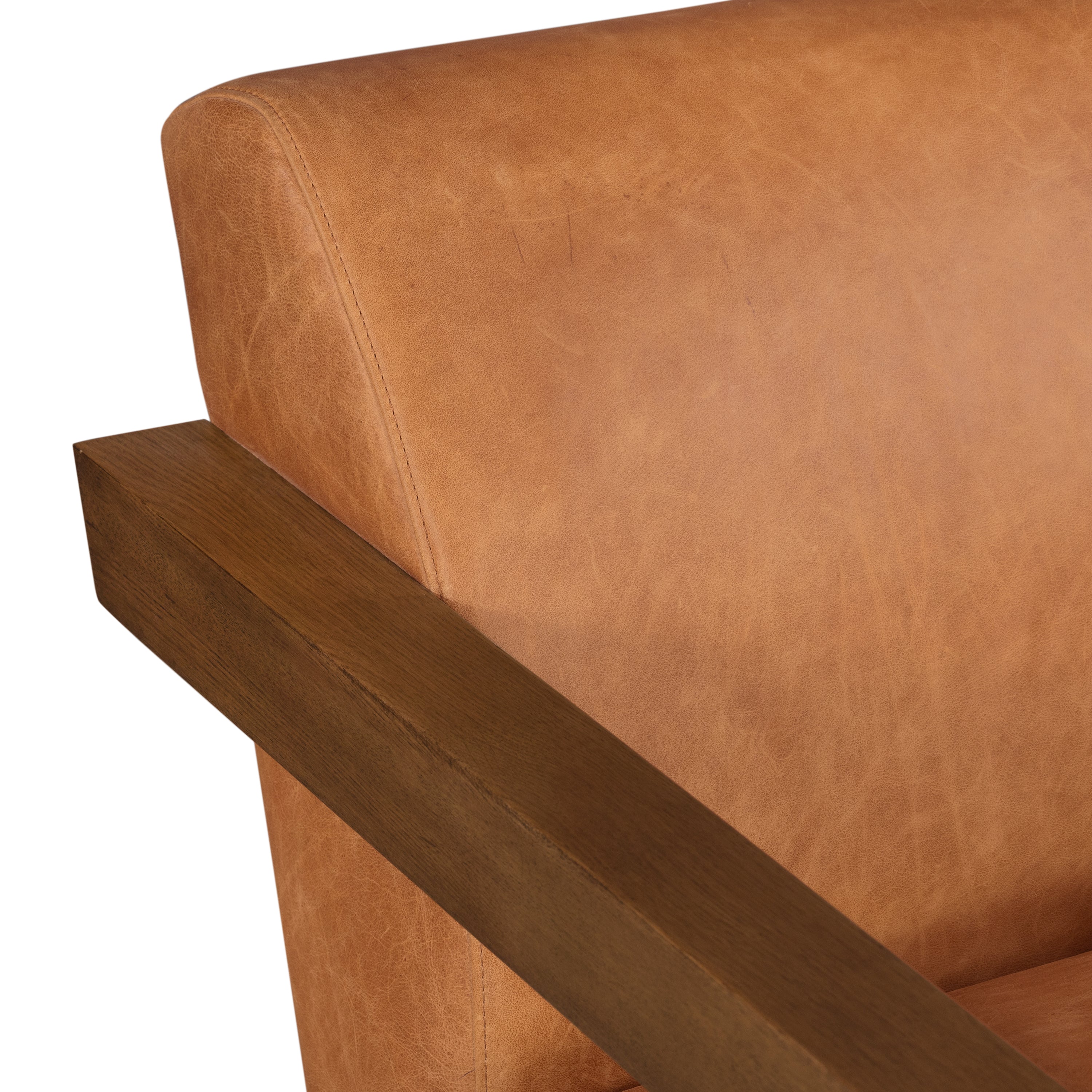 Modern Classic Cognac Tan Leather Lounge Chair with Solid Oak Frame