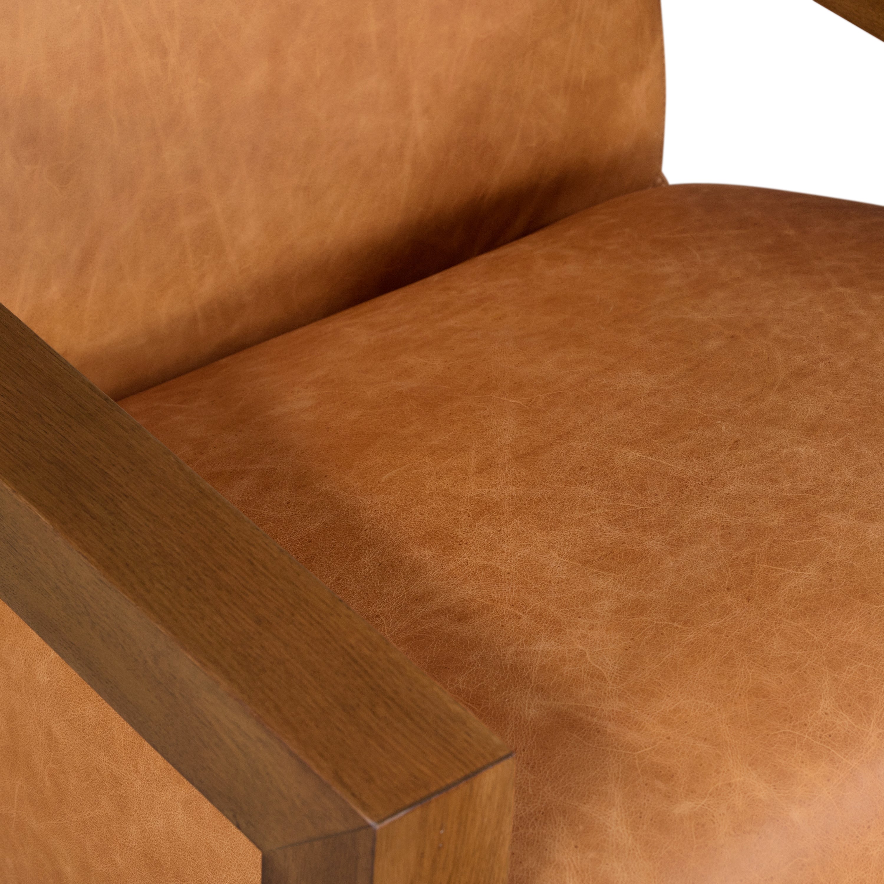 Modern Classic Cognac Tan Leather Lounge Chair with Solid Oak Frame