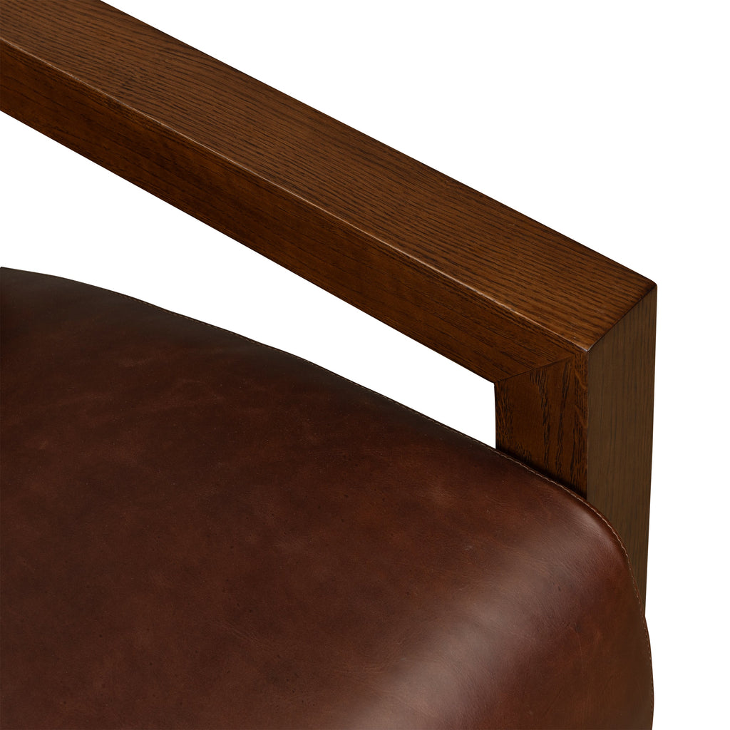 Modern Oscuro Brown Leather Lounge Chair with Solid Oak Frame
