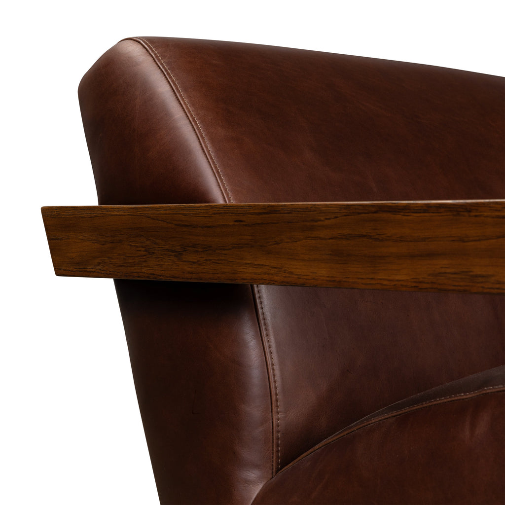 Modern Oscuro Brown Leather Lounge Chair with Solid Oak Frame